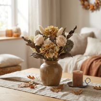 Article Bouquet de fleurs artificielles, roses, hortensias, aspect sec, décoration vintage, 38 cm