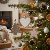 Article Décorations de Noël en bois forme étoile, cœur et sapin doré – Lot de 6