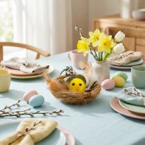 Article Décoration de Pâques poussins dans le nid avec plumes Décoration de table nid de Pâques Ø9cm