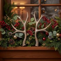 Article Bois de cerf décoratifs artificiels, ornements de Noël rustiques, 29 cm, lot de 2