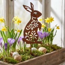 Article Piquet de jardin rouille lapin fleur motif décoration de jardin Pâques 9 × 15 cm