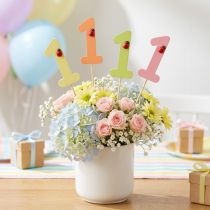 Article Bouchon numéro anniversaire 1 fleur bouchon bois 27,5cm 16 pcs