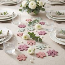 Article Décoration de table fleurs bois blanc rose violet 3,5cm 36pcs