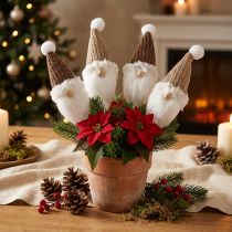 Article Bouchon décoratif gnome de Noël blanc marron 4x11cm 4 pcs