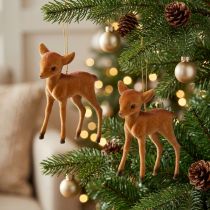 Article Figurines décoratives faon brun avec flocage 7,5 cm - Lot de 2
