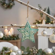 Article Étoile décorative suspendue en métal vert menthe 9,5 cm