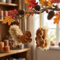 Article Décoration d'automne, écureuil décoratif à suspendre, marron, lot de 2
