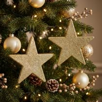 Article Étoiles de Noël dorées pailletées 30 cm - Lot de 2