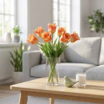 Article Fleur artificielle, tulipe perroquet orange, fleur de printemps 63cm