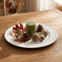 Article Assiette décorative ronde en plastique rétro blanc marron brillant Ø30cm