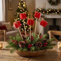 Article Bouchon de fleur paquet de Noël décoration rouge 2,5 cm 15 pcs