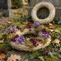 Article Couronne de paille vierge 35 cm, robuste, kit de 2 pièces pour décoration à faire soi-même