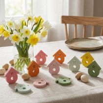 Article Décoration à disperser nichoir à oiseaux décoration de table en bois colorée 2,5–3,5 cm 48 pièces