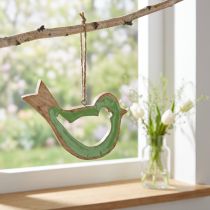 Article Oiseau déco en bois à suspendre Vert brillant et nature 15,5×1,5×16cm
