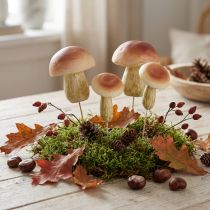 Article Champignons décoratifs sur bâtons petits et grands marron H10/11,5cm 8 pièces
