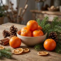 Article Mandarines artificielles décoratives en filet, aspect trompeusement réaliste, Ø5 cm, lot de 12, idéales pour la décoration intérieure et les vitrines.