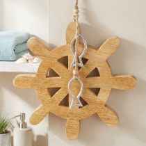 Article Volant Décoration Bois Naturel Poisson Argent Suspendu Ø21.5cm