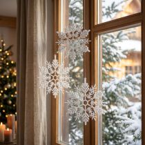 Article Décoration flocon de neige à suspendre décoration d'hiver blanc 30cm 3 pièces