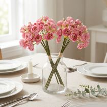 Article Bouquet de renoncules artificielles, décoration de table élégante, 32 cm, 5 pièces