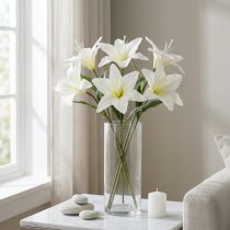 Article Fleurs artificielles de lys tigré blanc pour vases et compositions florales, bouquet de 6 (29 cm).
