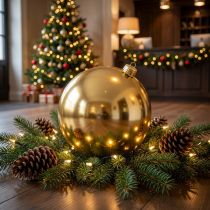 Article Boule de Noël en plastique grande dorée Ø25cm
