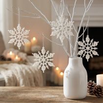 Article Décoration flocon de neige cristaux de glace à paillettes blanches 10cm 12 pcs