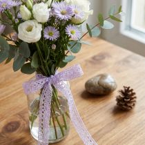 Article Ruban décoratif à fleurs, ruban décoratif violet, largeur 16 mm, longueur 20 m