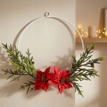 Article Couronne décorative poinsettia et branches de conifères artificiellement Ø30cm