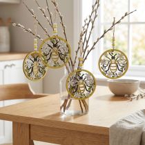Article Abeille à suspendre décoration ressort en bois Ø12cm 4pcs