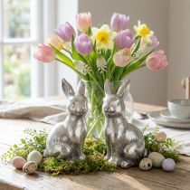 Article Lapin décoratif assis décoration de Pâques argent vintage H13cm 2 pcs