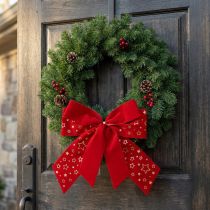 Article Nœud décoratif rouge étoiles de Noël extérieur 21 cm 2 pièces