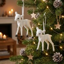 Article Décoration de Noël rennes floqués à suspendre blanc noir 2 pièces