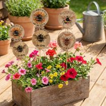 Article Bouchon fleur Bouchon décoratif abeille en bois avec dicton 7x27,5cm 12 pièces
