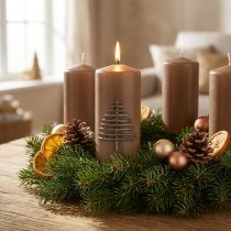 Article Bougie de Noël marron, sapin de Noël, 150 x 70 mm, Avent