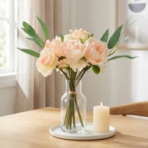 Article Bouquet de fleurs artificielles pivoines roses eucalyptus fleurs décoratives en soie 32 cm