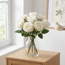 Article Roses artificielles en bouquet blanc 30cm 8 pcs