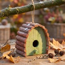 Article Nichoir décoratif à suspendre avec toit rond en bois vert marron 16,5×10×17cm