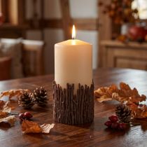 Article Bougie pilier rustique avec branches, beige, 150 x 70 mm, bougie décorative