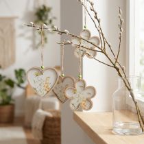 Article Pendentif décoratif en bois fleur coeur motif fleurs 12cm 6 pcs