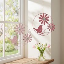 Article Anneau décoratif métal suspendu décoration fleurs rose Ø30cm 2pcs