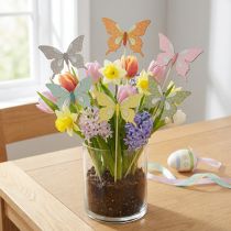 Article Bâtonnet de fleur papillon en bois avec plume 8x7cm 12 pcs