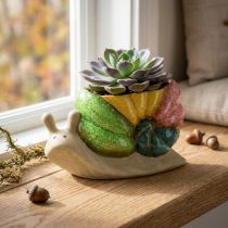 Article Pot de fleurs décoratif en forme d'escargot, en céramique, coloré, 19 × 8,5 × 11 cm