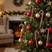 Article Zuckerstangen décoratives rouge et blanc 18 cm - Lot de 12