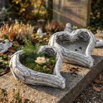Article Plumes de coeur végétal coeur en pierre moulée gris blanc 13×12×6cm 2pcs