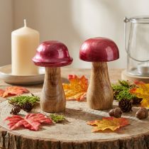 Article Champignons en bois champignons déco bois rouge brillant Ø6cm H10cm 2pcs