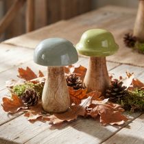 Article Champignons en bois champignons déco bois gris vert Ø6cm H10cm 2pcs