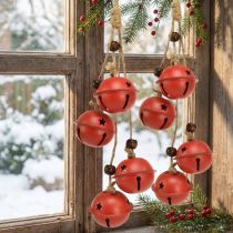 Article Suspendu décoratif de Noël avec clochettes rouges en métal – Lot de 2, 28 cm