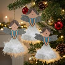 Article Figurines décoratives en bois Ange pour sapin de Noël, 14,5 x 10 cm, lot de 6