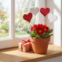 Article Bouchons de fleurs à pois rouges et blancs coeurs en bois 6×5cm 18 pcs