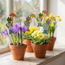 Article Grenouille avec parapluie fleur plug bois 8,5cm 12pcs